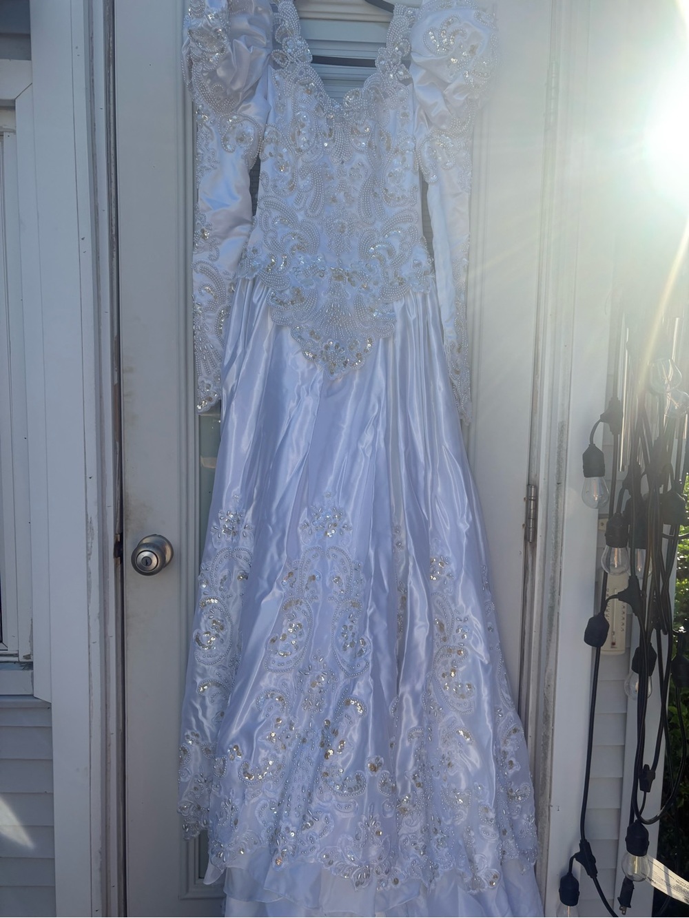 VENUS White Satin Beaded Long-Sleeve Bridal Gown